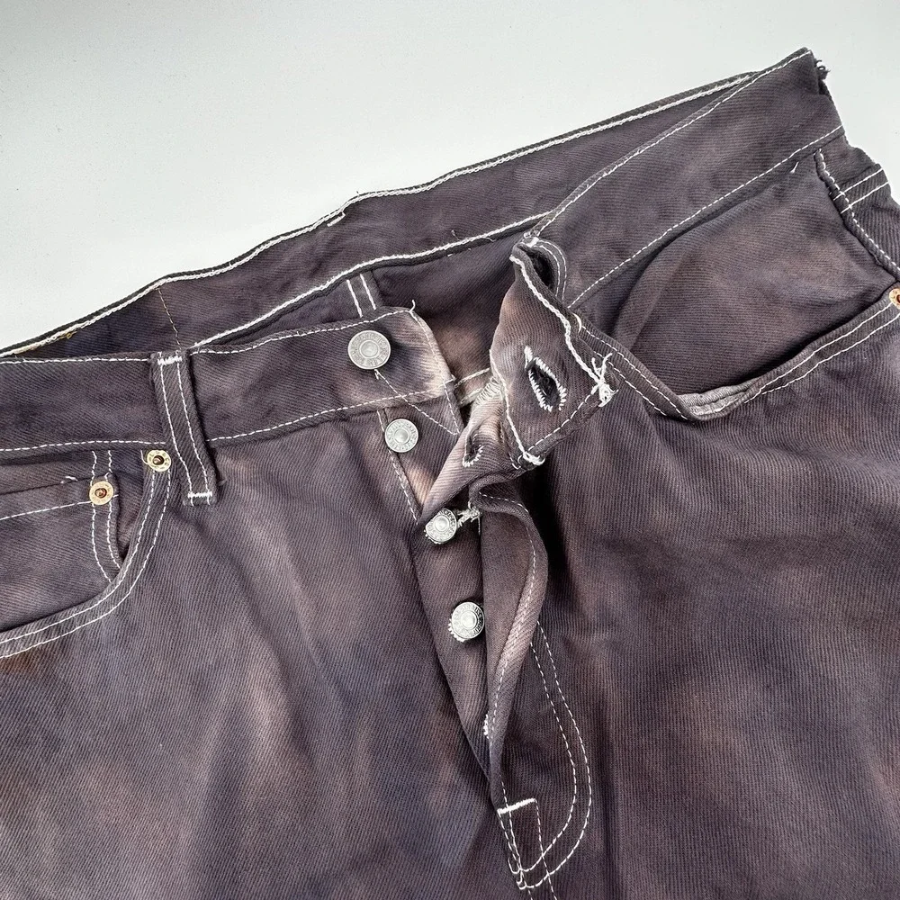 Levi's 501 Jeans Mens 34x34 Purple Tie Dye Button Fly Straight Leg‎ Boho Hippie